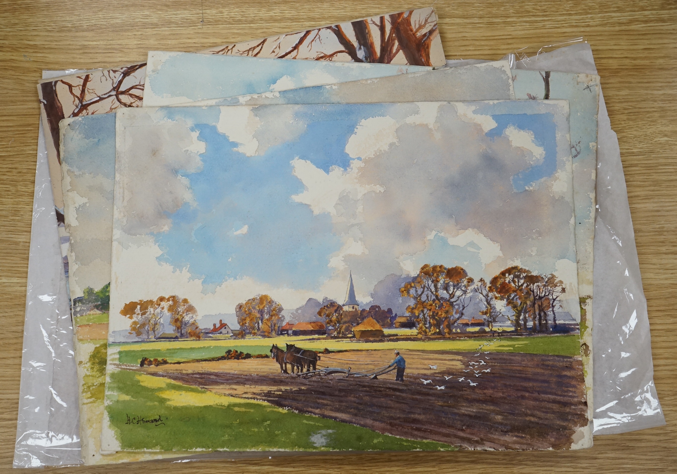 Harold Cornelius Heward (1881-1973), a set of four watercolours, Seasons on the South Downs, each signed, 25 x 34cm, unframed. Condition - fair